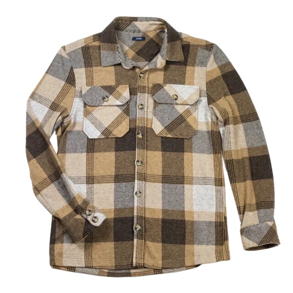 Benson Shirt Mens XL Brown Vienna Plaid Jersey Button Down Overshirt NWT $195